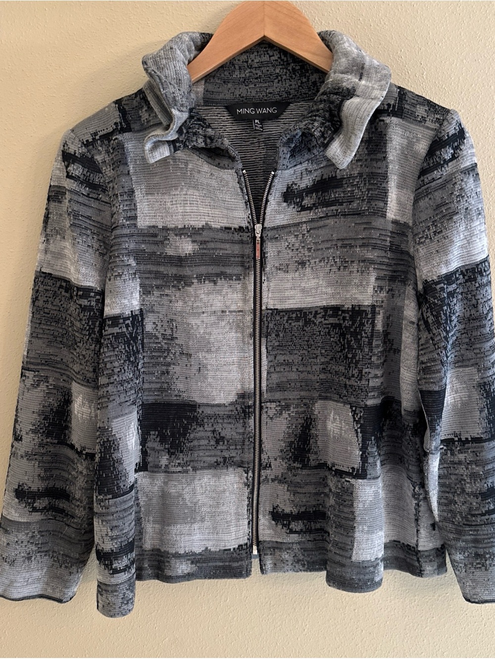 Ming Wang Jacket Blouse Top Petite Large PL Office Career Work Zip Up